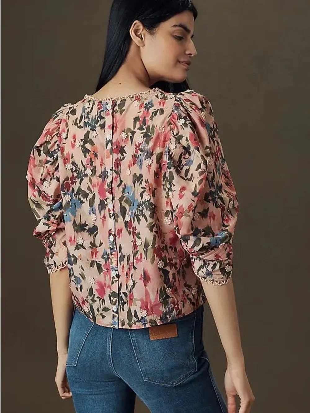 Anthropologie & Farm Rio Floral Puff-Sleeve Blouse in Blush Pink NWT - Picture 4 of 4